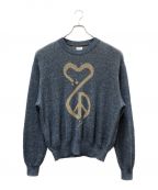 SASQUATCHfabrix.サスクワッチファブリックス）の古着「CALLIGRAPHIC “LOVE&PEACE” KNIT」｜ブルー