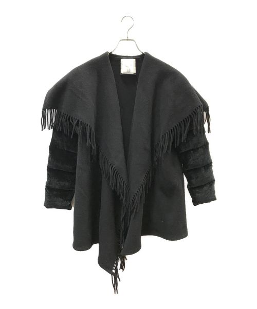 MONCLER（モンクレール）MONCLER (モンクレール) MANTELLA Combo Fringe Cape W ブラック サイズ:Sの古着・服飾アイテム