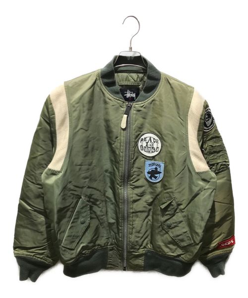 stussy（ステューシー）stussy (ステューシー) ALPHA (アルファ) FRAGMENT DESIGN (フラグメント デザイン) カスタムMA-1ジャケット　２５周年記念 オリーブ サイズ:Lの古着・服飾アイテム