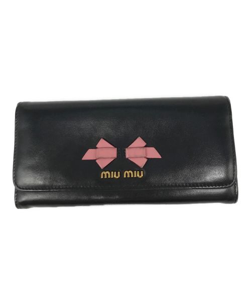 MIU MIU（ミュウミュウ）MIU MIU (ミュウミュウ) リボンフラップロングウォレット ブラックの古着・服飾アイテム