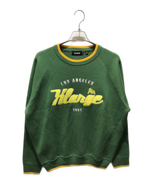 X-LARGE（エクストララージ）X-LARGE (エクストララージ) TEAM LOGO KNIT SWEATER101221015001　 グリーン サイズ:Mの古着・服飾アイテム