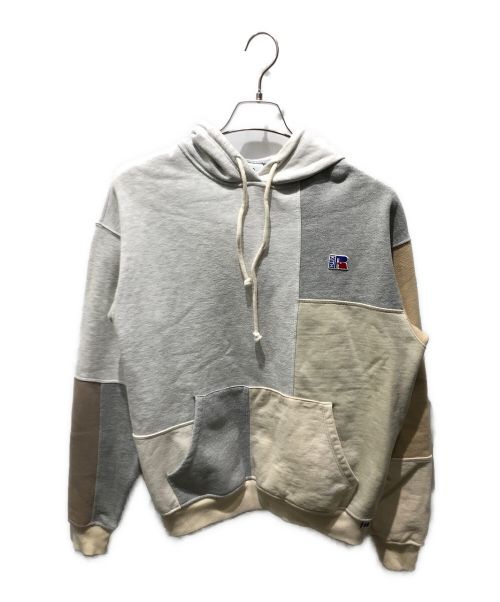 KITH（キス）KITH (キス) RUSSELL ATHLETIC (ラッセルアスレチック) Patch Work Hoodie One of One ホワイト×ベージュ×グレー サイズ:XSの古着・服飾アイテム