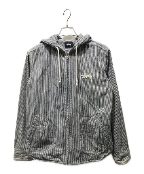 stussy（ステューシー）stussy (ステューシー) ヒッコリーフーデッドジャケット グレー サイズ:Lの古着・服飾アイテム