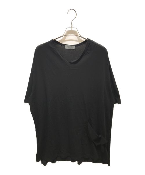 Yohji Yamamoto pour homme（ヨウジヤマモト プールオム）Yohji Yamamoto pour homme (ヨウジヤマモト プールオム) split-neck cotton T-shirt　HJ-T44-079 ブラック サイズ:3の古着・服飾アイテム