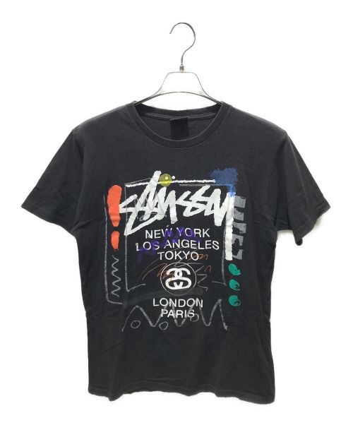 stussy（ステューシー）stussy (ステューシー) ワールドツアーペイントTシャツ ブラック サイズ:Sの古着・服飾アイテム