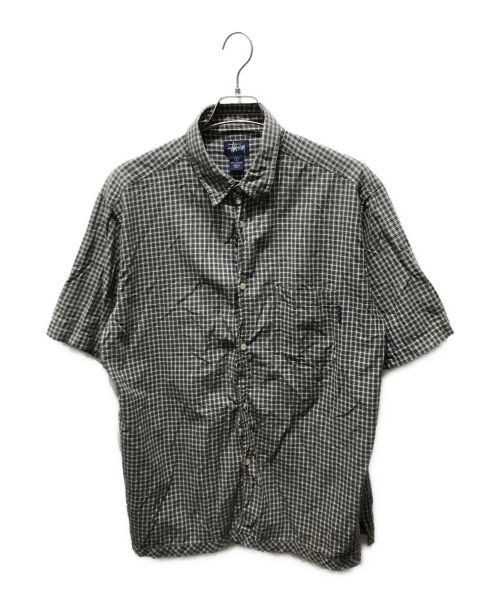 stussy（ステューシー）stussy (ステューシー) チェックシャツ　90s 紺タグ カーキ サイズ:Lの古着・服飾アイテム