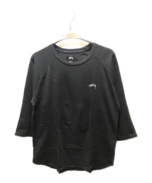 stussy（ステューシー）stussy (ステューシー) ロゴ刺繍ラグランカットソー ブラック サイズ:Lの古着・服飾アイテム