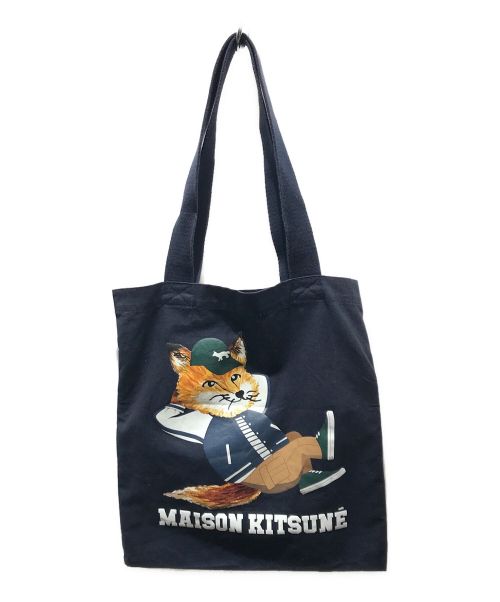 maison kitsune（メゾンキツネ）maison kitsune (メゾンキツネ) DRESSED FOX VERTICAL TOTE ネイビーの古着・服飾アイテム