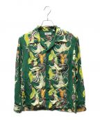 Sun Surfサンサーフ）の古着「TARO LEAF ANGEL'S TRUMPET L/S RAYON HAWAIIAN SHIRT　SS28552」｜グリーン