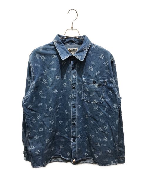 A BATHING APE（アベイシングエイプ）A BATHING APE (アベイシングエイプ) SHARK PATTERN DENIM SHIRT インディゴ サイズ:2XLの古着・服飾アイテム