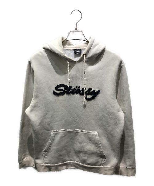 stussy（ステューシー）stussy (ステューシー) パイルロゴフーディ ホワイト サイズ:Lの古着・服飾アイテム