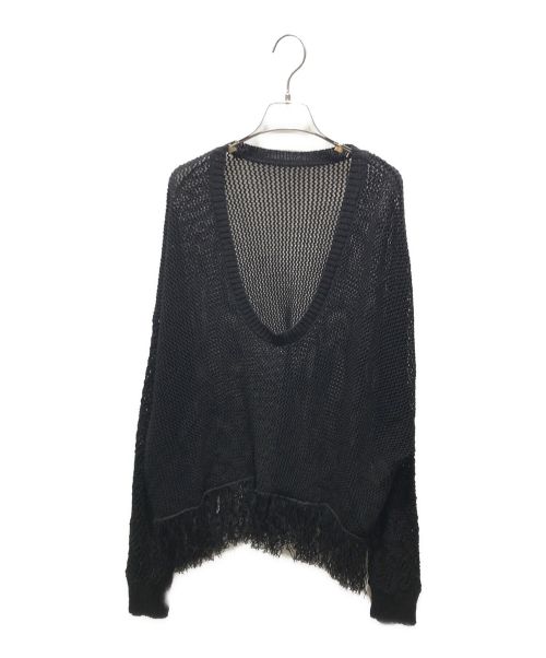 Knuth Marf（クヌースマーフ）Knuth Marf (クヌースマーフ) Uneck fringe mesh knit ブラック サイズ:FREEの古着・服飾アイテム