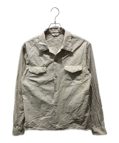 The Blurred CLOTHING（ブラードクロージング）The Blurred CLOTHING (ブラードクロージング) SEERSUCKER OPEN COLLAR SHIRTS L/S　BLD124 ベージュ サイズ:15 1/2の古着・服飾アイテム