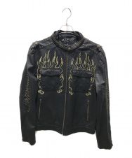 Ed Hardy (エド ハーディー) スタッズレザーライダースジャケット ブラック サイズ:2XL