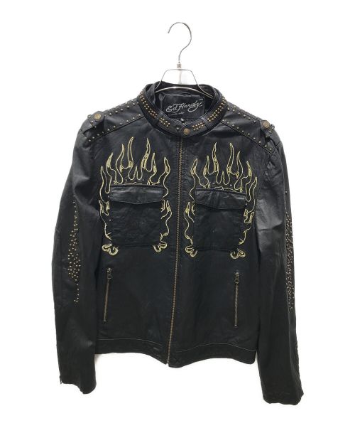 Ed Hardy（エド ハーディー）Ed Hardy (エド ハーディー) スタッズレザーライダースジャケット ブラック サイズ:2XLの古着・服飾アイテム