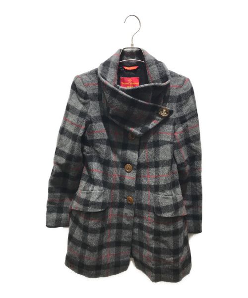 Vivienne Westwood RED LABEL（ヴィヴィアンウエストウッドレッドレーベル）Vivienne Westwood RED LABEL (ヴィヴィアンウエストウッドレッドレーベル) 変形チェックコート　357-01-63004 グレー サイズ:2の古着・服飾アイテム