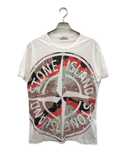 STONE ISLAND（ストーンアイランド）STONE ISLAND (ストーンアイランド) DESERT CAMO TEE/ロゴプリントTシャツ ホワイト×オレンジ サイズ:Lの古着・服飾アイテム