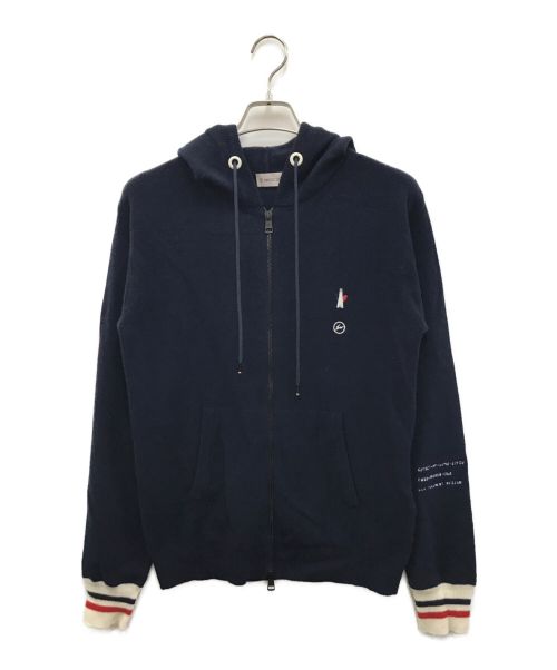 MONCLER×FRAGMENT HIROSHI FUJIWARA（モンクレール×フラグメント ヒロシフジワラ）MONCLER×FRAGMENT HIROSHI FUJIWARA (モンクレール×フラグメント ヒロシフジワラ) カシミヤ混 ジップアップニットパーカー ネイビー サイズ:Sの古着・服飾アイテム