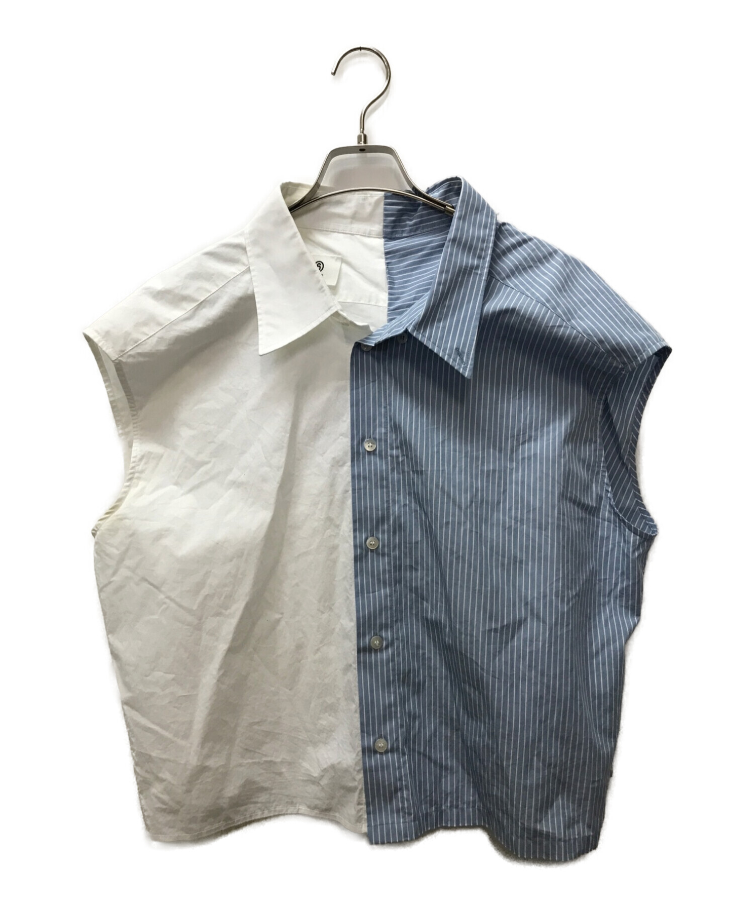 MM6 Maison Margiela (エムエムシックス メゾンマルジェラ) バイカラーノースリーブシャツ ホワイト×ブルー サイズ:36