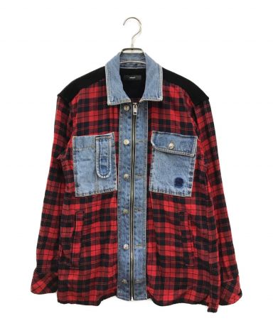 【中古・古着通販】DIESEL (ディーゼル) デニム切替チェックシャツ