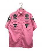 BURBERRY LONDONバーバリーロンドン）の古着「Cotton Badge Applique Shirt（コットンバッジアップリケシャツ）」｜ピンク