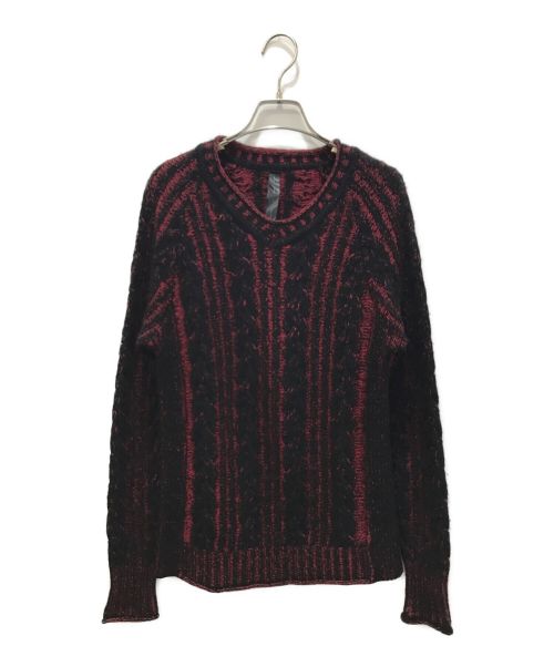 wjk（ダブルジェイケー）wjk (ダブルジェイケー) plating cable knit V/N ブラック サイズ:Sの古着・服飾アイテム