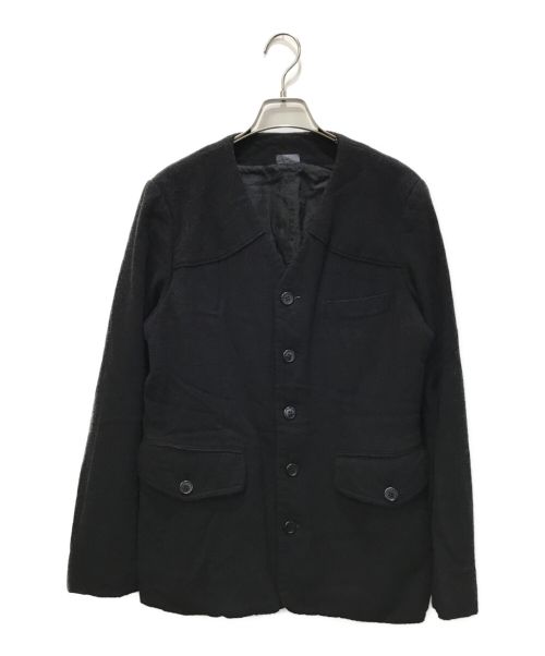 COMME des GARCONS HOMME DEUX（コムデギャルソン オム ドゥ）COMME des GARCONS HOMME DEUX (コムデギャルソン オム ドゥ) 染加工 ウール ノーカラー シングル ジャケット ブラック サイズ:ＸＳの古着・服飾アイテム