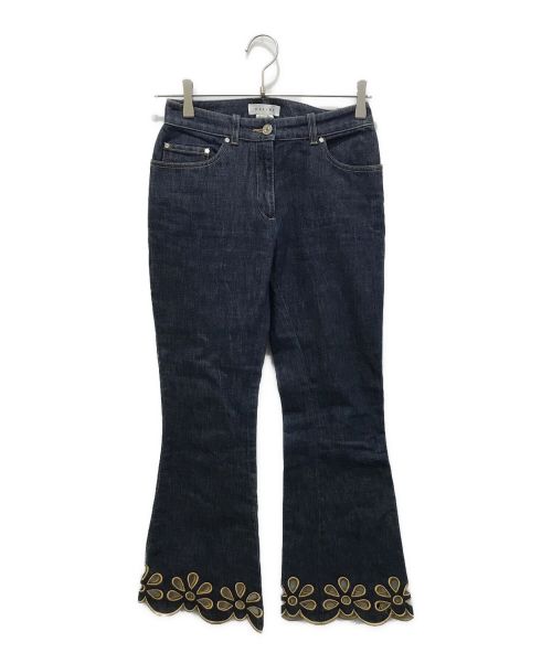 CELINE（セリーヌ）CELINE (セリーヌ) Embroidered Floral Flare Jeans インディゴ サイズ:34の古着・服飾アイテム