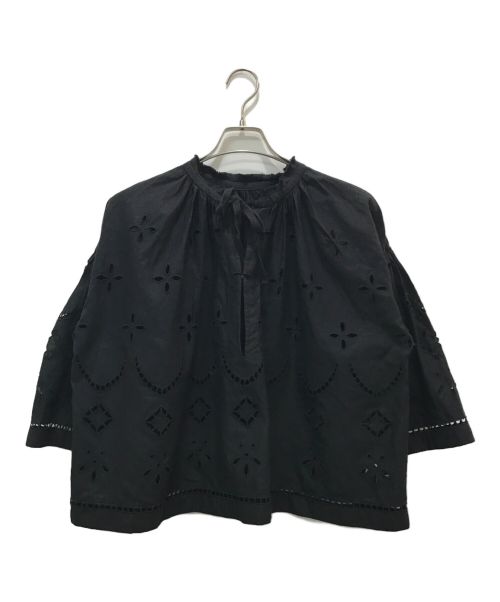 MACPHEE（マカフィー）MACPHEE (マカフィー) リネンコットンエンブロイダリー クロップドブラウス ブラック サイズ:36の古着・服飾アイテム