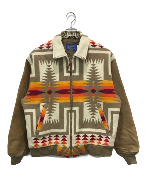 PENDLETON（ペンドルトン）PENDLETON (ペンドルトン) 袖レザー切替ネイティブ柄ブルゾン ブラウン サイズ:Mの古着・服飾アイテム