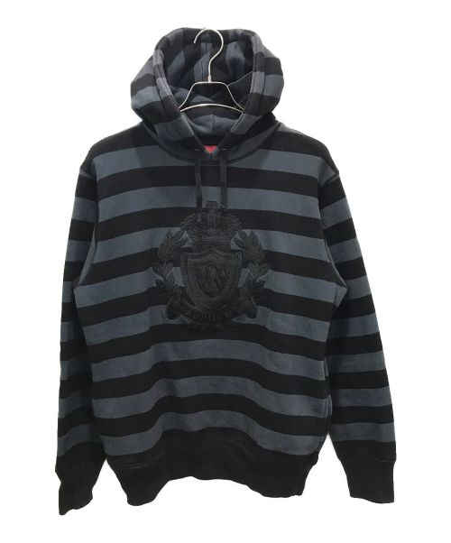 SUPREME（シュプリーム）SUPREME (シュプリーム) Striped Pullover Hoodie ブラック×ネイビー サイズ:Lの古着・服飾アイテム