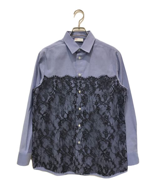 RED VALENTINO（レッドヴァレンティノ）RED VALENTINO (レッドヴァレンティノ) LACE TRIMMED SHIRT ブルー サイズ:38の古着・服飾アイテム