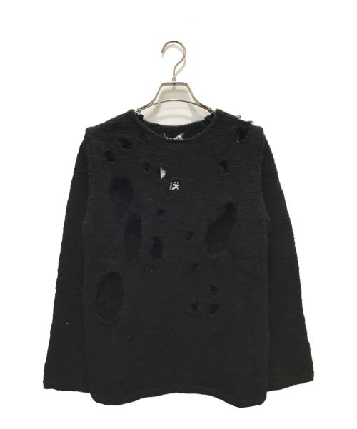 BLACK COMME des GARCONS（ブラック コムデギャルソン）BLACK COMME des GARCONS (ブラック コムデギャルソン) ダメージ加工 リブなし ニット ブラック サイズ:S 未使用品の古着・服飾アイテム