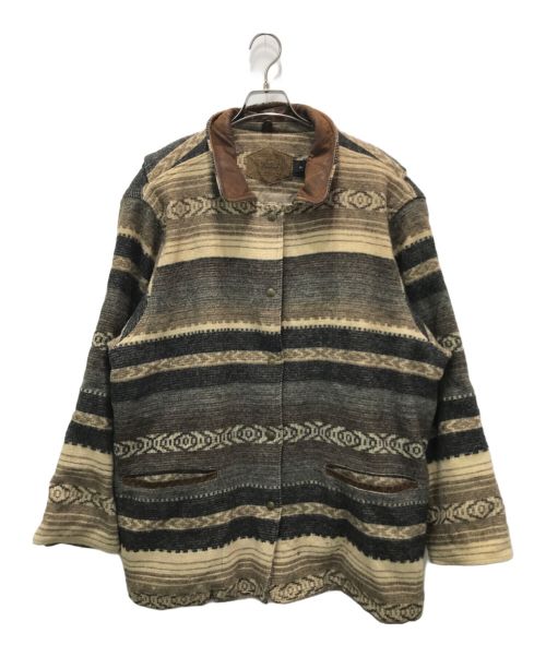 WOOLRICH（ウールリッチ）WOOLRICH (ウールリッチ) 襟レザー切替ウールジャケット ブラウン サイズ:XLの古着・服飾アイテム