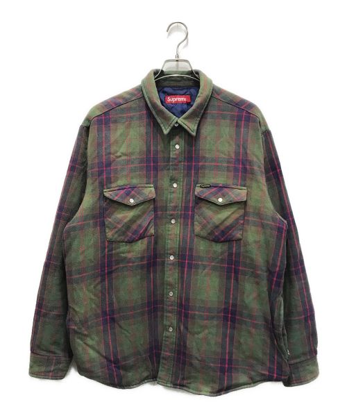 SUPREME（シュプリーム）SUPREME (シュプリーム) QUILT FLANNEL SNAP SHIRT グリーン サイズ:XLの古着・服飾アイテム