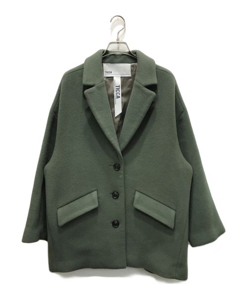 ticca（ティッカ）ticca (ティッカ) メルトンウールビッグカラーシングルショートコート カーキ サイズ:FREEの古着・服飾アイテム