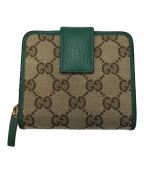 GUCCIグッチ）の古着「GGキャンバスミニウォレット/2つ折り財布」｜ベージュ×グリーン