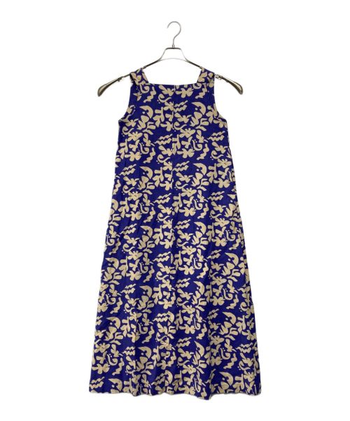 sara mallika（サラマリカ）sara mallika (サラマリカ) Cotton Linen Flower Print Dress ブルー×ベージュ サイズ:SIZE Sの古着・服飾アイテム
