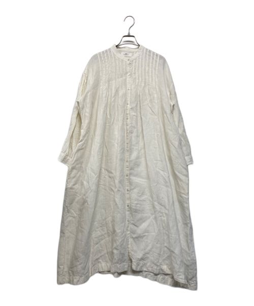 SOIL（ソイル）SOIL (ソイル) Linen Plain Banded Collar 3/4 Sleeve Pintuck Dress ホワイト サイズ:SIZE Freeの古着・服飾アイテム