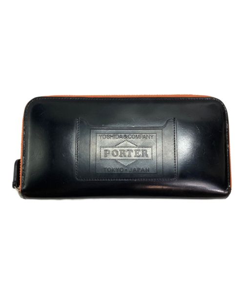 PORTER（ポーター）PORTER (ポーター) PS LEATHER WALLET GLASS LEATHER ブラック×オレンジの古着・服飾アイテム