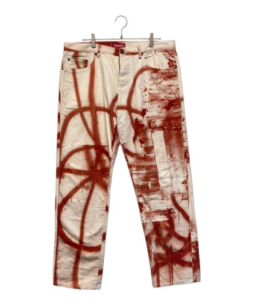 SUPREME（シュプリーム）SUPREME (シュプリーム) Christopher Wool Regular Denim Pants ホワイト×レッド サイズ:SIZE 36の古着・服飾アイテム