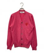 PLAY COMME des GARCONSプレイ コムデギャルソン）の古着「DOUBLE RED HEART MENS V NECK CARDIGAN」｜ピンク