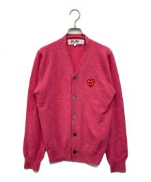 PLAY COMME des GARCONS（プレイ コムデギャルソン）の古着「DOUBLE RED HEART MENS V NECK CARDIGAN」｜ピンク