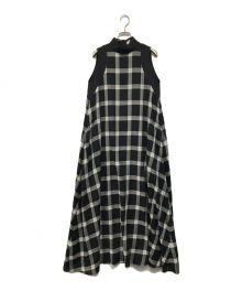 Louren（ローレン）の古着「stand collar check dress」｜ブラック