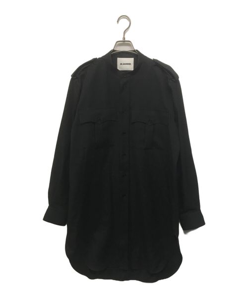 JIL SANDER（ジルサンダー）JIL SANDER (ジルサンダー) エポレット付バンドカラーロングシャツ ブラック サイズ:40/153/4の古着・服飾アイテム