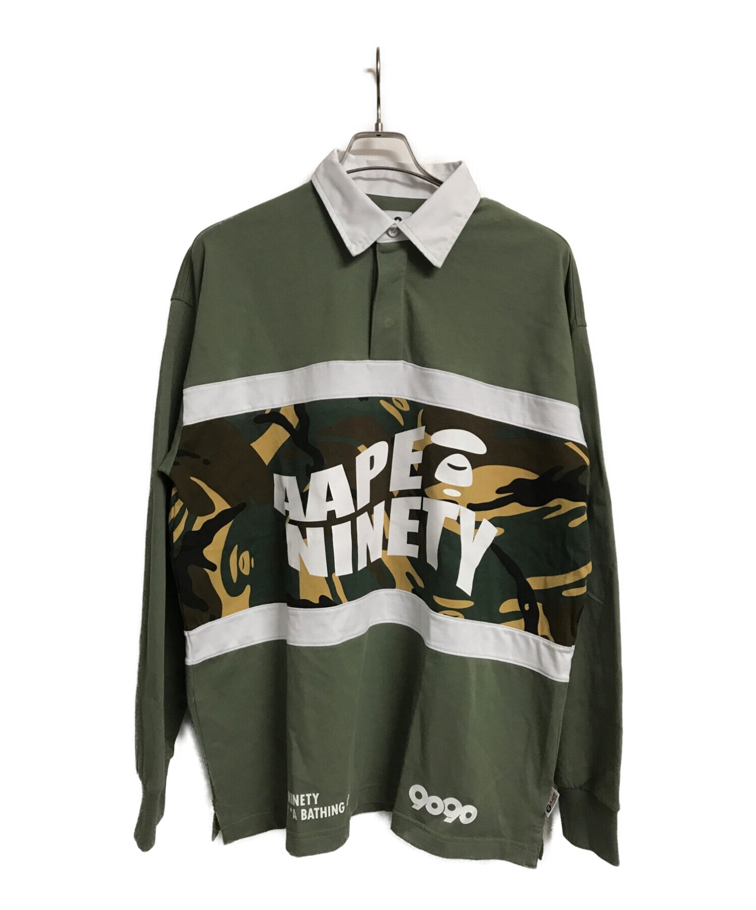 A BATHING APE×9090 (アベイシングエイプ×ナインティナインティ) Aape POLO オリーブ サイズ:XL