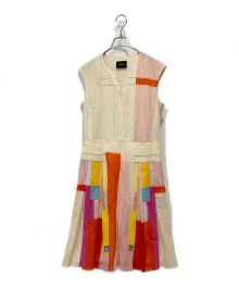 AKRIS（アクリス）の古着「Sleeveless Cotton Voile Mural-Print Pleated Skirt Short Dress」｜ベージュ