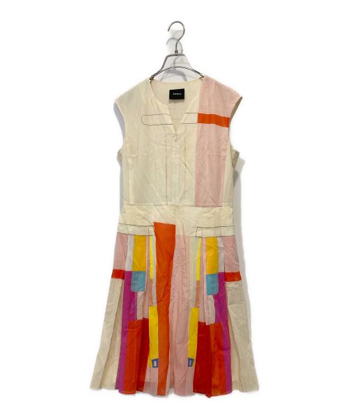 AKRIS（アクリス）AKRIS (アクリス) Sleeveless Cotton Voile Mural-Print Pleated Skirt Short Dress ベージュ サイズ:us8の古着・服飾アイテム