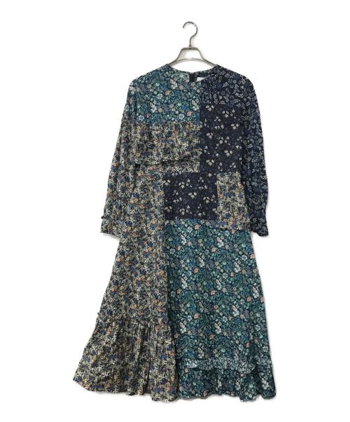 LIBERTY（リバティ）LIBERTY  (リバティ) ANEVER FLOWER (アンエバー フラワー) FLOWER PATCHWORK DRESS ネイビー サイズ:38の古着・服飾アイテム