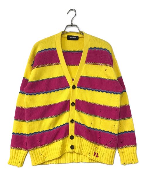 DSQUARED2（ディースクエアード）DSQUARED2 (ディースクエアード) striped V-neck cardigan イエロー サイズ:XXSの古着・服飾アイテム